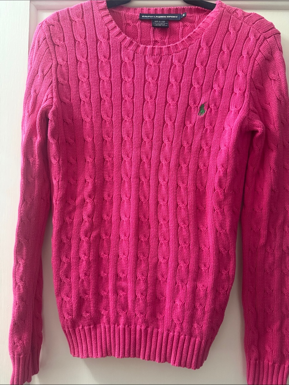 Polo by Ralph Lauren Hot Pink Cable-Knit Crewneck Sweater